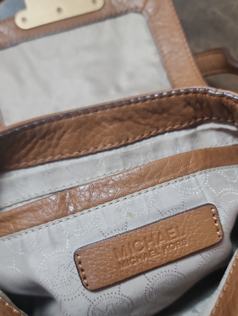 Michael Kors Cognac Pebble Leather Crossbody Copper Gold Hardware Buckle Mini - Picture 16 of 16